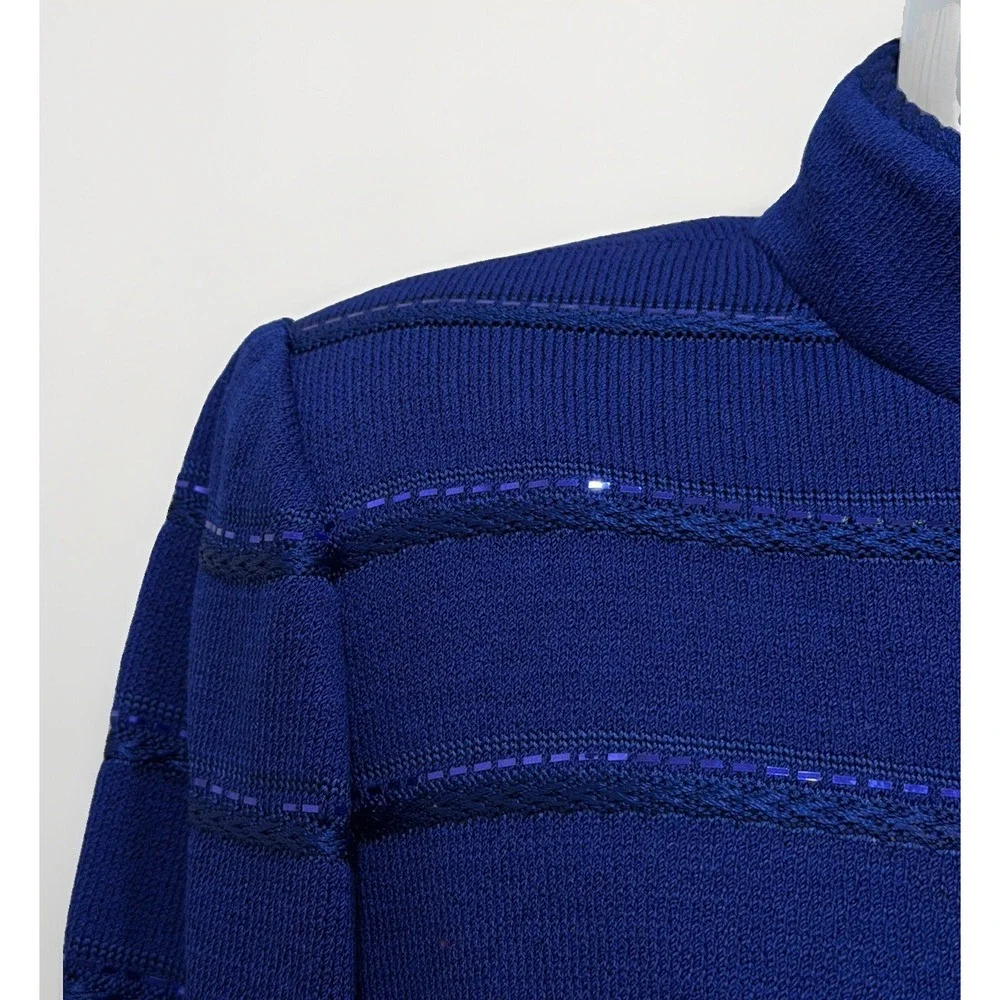 ST JOHN Evening Royal Blue Santana Knit Paillettes Sequins Tunic Jacket Size 8